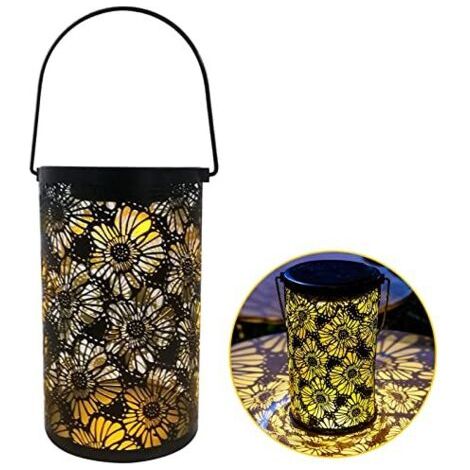 Lanterne Solaire Led Jardin, Lampe Solaire Exterieur Decorative Arbre, Decoration Jardin Exterieur Metal Lampe Suspendue, Terrasse Balcon Lanternes Solaires En Métal Blanc Chaud Fleur Vintage Etanche