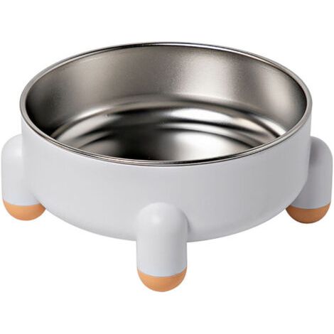 Gamelle antidérapante à 4 pieds amovibles, grande capacité, en acier inoxydable, pour chats et chiens d'intérieur, blanche. (1/5)