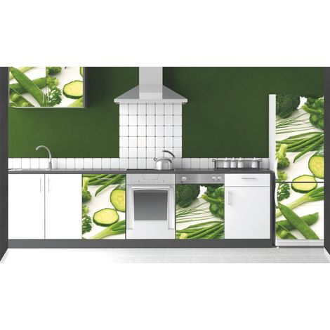 Sticker mural décoratif pour réfrigérateur, légumes verts: petits pois, concombre, haricots, cerfeuil, 59,5 cm X 180 cm (1/2)