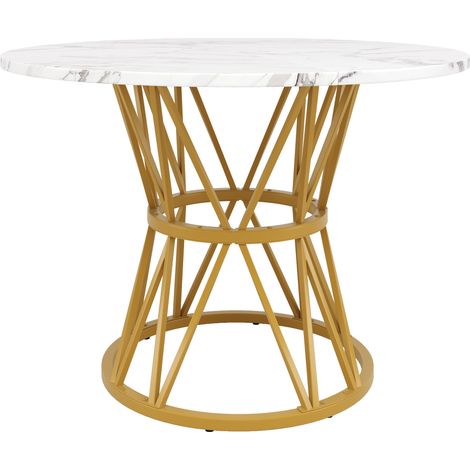 Table à manger ronde 100x100x76 cm avec plateau MDF effet marbre et pieds métalliques réglables (1/5)