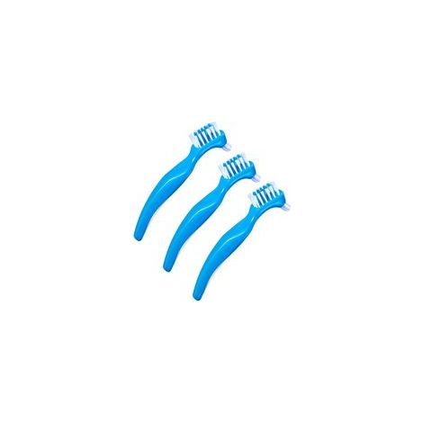 Bleu Lot de 3 brosses de nettoyage pour prothèses portables avec poils multicouches modérés, brosse double face pour le nettoyage des fausses dents (1/5)
