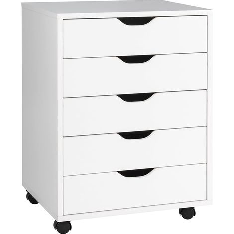 COSTWAY Cassettiera da Ufficio con 5 Cassetti e Ruote, Mobiletto Multiuso per Documenti e Cosmetici, Comodino con Ruote per Camera da letto Studio Ufficio e Soggiorno (Bianco) (1/5)
