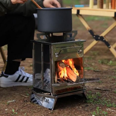 Réchaud Bois - Cuisinière Extérieure Acier Inoxydable - Pour Camping et Randonnée - 1 Pièce