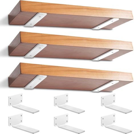 Lot de 6 Équerres Étagère de Fixation Murale, 15cm Support Invisible étagère Murale, Fixation Flottante Support avec Vis pour Bibliothèque Salon Chambre (Blanc) (1/5)