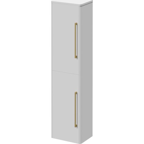 Oslo Gloss White 350mm x 1400mm Wall Mounted 2 Door Storage Unit - 350mm - Brushed Brass 320mm Handle