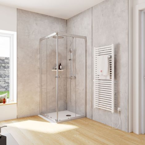 Schulte Duschkabine Corner Eckeinstieg mit Schiebetüren, Montage auf Duschwanne oder Fliese, Glas: 4 mm ESG Sicherheitsglas Klar Hell, Profil: Silberfarben, Größe: 80 x 75 x 180 cm