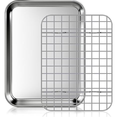 Bandeja para hornear con rejilla de enfriamiento - Acero inoxidable - 23,5 x 17,5 x 2,5 cm