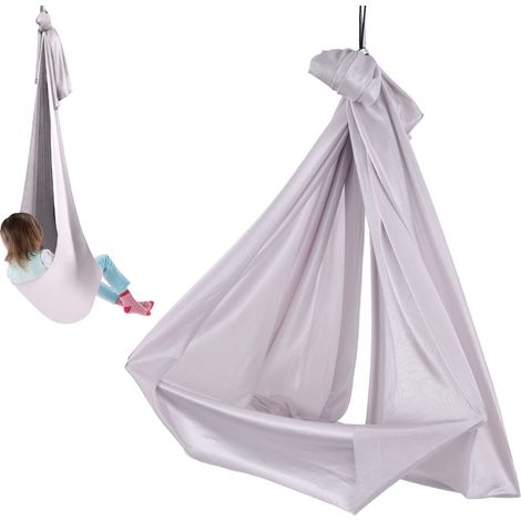 Hamac de Yoga Aérien 1x2.8m Sécurisé et Respirant pour Enfants - Soulagement Douleur, Élastique, Gris