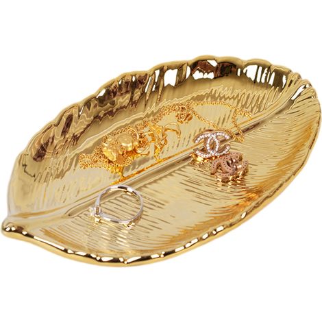 Porte-bagues en céramique en forme de feuille, finition dorée, 14,5 × 9 × 1,5 cm (1/5)