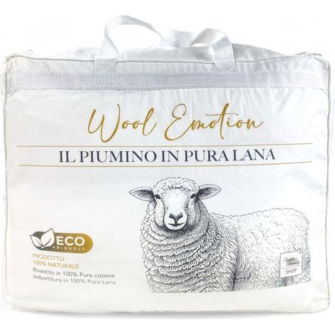 Piumino Invernale in pura Lana 100% Naturale, Wool Emotion, Rivestimento in Cotone Bianco Morbido, Profilo Argentato, 500gsm Cm. 155X200