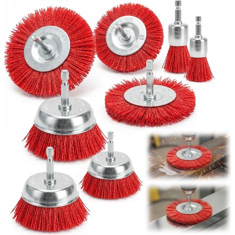 8 Pièces Brosse Nylon Perceuse: 8 tailles Brosse Nylon Meuleuse Avec Arbre 1/4 pour Enlever la Rouille et la Corrosion de la Peinture (1/5)