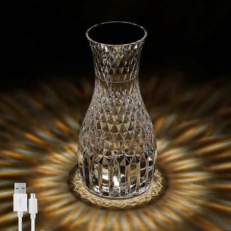 Lampe de table LED Rose Diamant en acrylique, veilleuse en cristal, 16 couleurs RGB changeantes, lampe de nuit romantique avec télécommande (1/5)