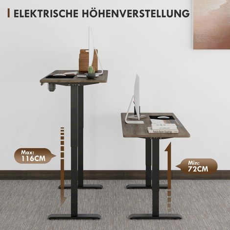 Bureau assis-debout électrique réglable 140x70 cm, poste de travail PC avec 4 mémoires de hauteur, plateau 4 pièces, protection anti-choc et anti-surchauffe, noir. (1/4)