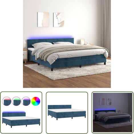 The Living Store Sommier à lattes de lit avec matelas LED Bleu foncé 200x200 cm - Sommier Tapissier - Lit Plateforme - Lit Design - Lit Velours - Tête De Lit Ajustable (1/5)