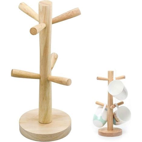Bamboo Cup Tree Holder, Wooden Kitchen Cup Tree Rack for Coffee Cups, Countertop Cup Holder, Jewelry Organizer, Kitchen Table Organizer (1 Piece) (1/5)