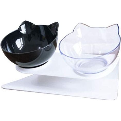 1 gamelle double pour chat avec support incliné, protège-cou, design ergonomique, adapté aux chats et petits chiens (1/5)