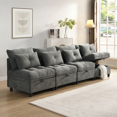 Canapé modulaire Cloud 4 places séparable en housse chenille douce. Espace de rangement sous coussins pour aménager votre salon-Chi.