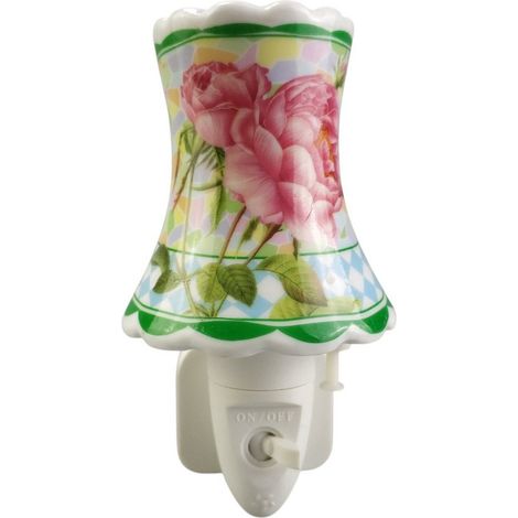 Floral Nightlight with Pink Rose Pattern on Pastel Geometric Checkered Background - L8 x W8 x H13 cm
