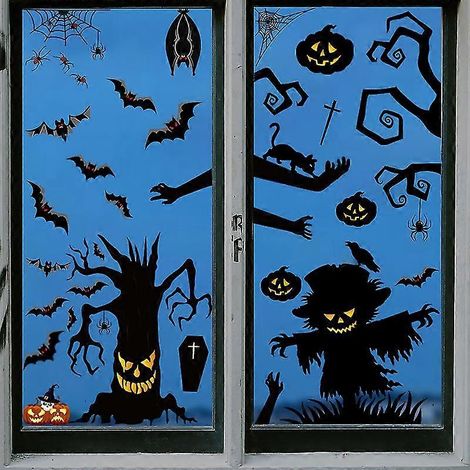 2 láminas de pegatinas de Halloween para ventanas, pegatinas de Halloween para ventanas, decoración de ventanas de Halloween, pegatinas de pared de Halloween para la decoración de fiestas de Halloween (1/5)