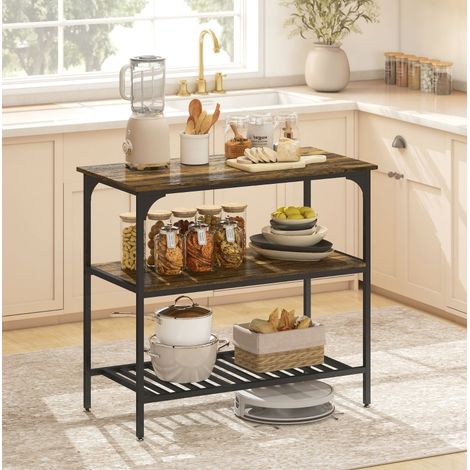 Estantería de cocina 100x50x90 cm marrón rústico de madera con 3 niveles y estructura estable (1/5)