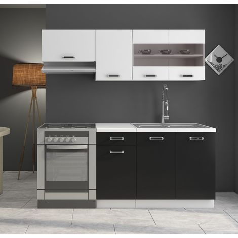 Küche Omega Mini 180 cm Küchenzeile Küchenblock Singleküche Schwarz Weiss (1/5)