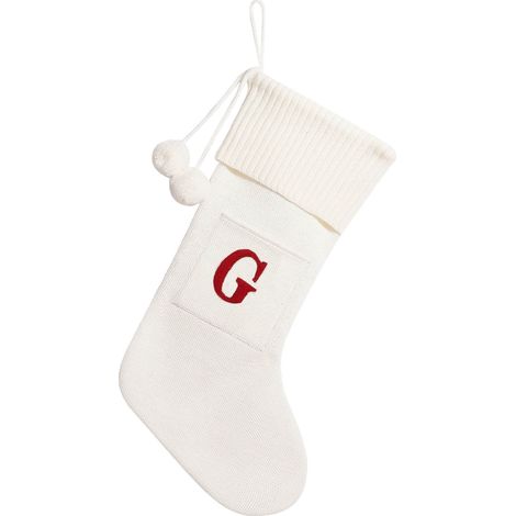 Chaussette De Noël - Tricotée En Acrylique - Brodée Lettre Initiale - 27 X 42 Cm - Pour Cheminée Arbre Décoration Fête - 1 Pièce (1/4)