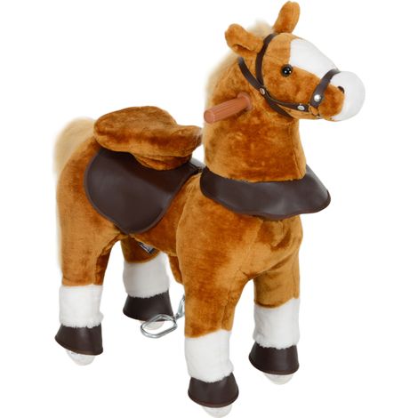 Cheval à roulettes pour enfant, portant 60 kg, selle surélevée, 3-5 ans, 70x28x70 cm, marron (1/5)