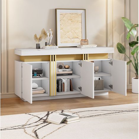 MEUBLIV Credenza contenitore 140 x 38 x 70 cm bianca, 3 ante e 6 vani regolabili (1/5)