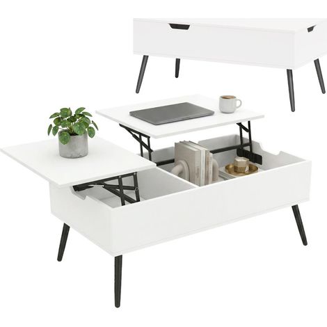 Table Basse Aurveara Relevable Double Plateau Rangement Caché Blanc (1/5)