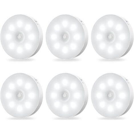 Lampes d'armoire à détecteur de mouvement - Rechargeables, autocollantes, capteur, veilleuses LED à luminosité constante, lot de 6 (1/5)