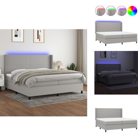 Sommier à lattes de lit matelas LED Gris clair 200x200 cm Tissu - Sommier Tapissier - Lit Plateforme - Lit Avec Rangement - Lit Design - Lit Moderne (1/5)