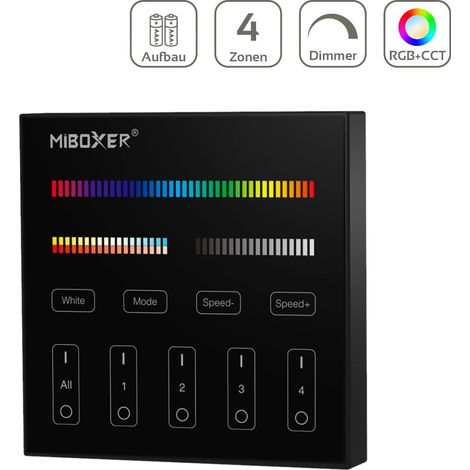 MiBoxer RGB+CCT Wandschalter 4 Zonen Aufbau Dimmen Schalten Farbsteuerung batteriebetrieben B4 - Farbe: schwarz (1/5)