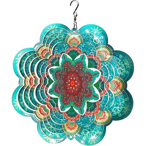 Girouette en acier inoxydable - Décoration 3D pour intérieur et extérieur, jardin, ornements artisanaux, mandala multicolore en forme de fleur (1 pièce, verte) (1/5)