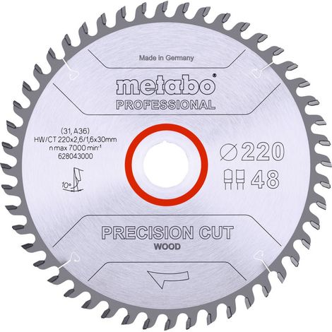 Metabo Sägeblatt precision cut wood - professional 220x2,6/1,6x30, Z48, Spanwinkel 10°, Hohlzahn (1/2)