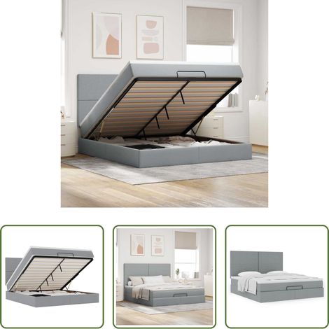 vidaXL Stauraum - Ottoman-Bett mit Matratze Hellgrau 160x200 cm Stoff (1/5)