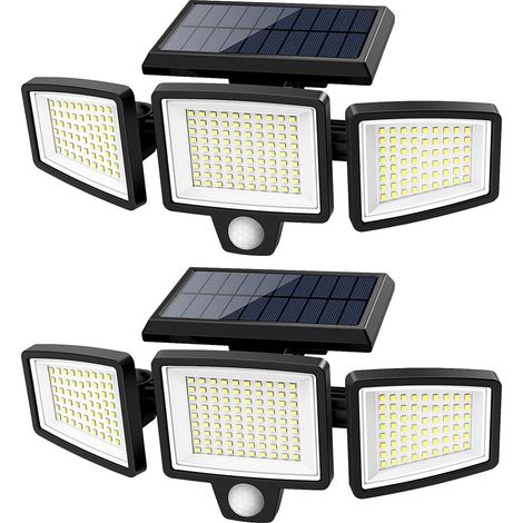 [Paquete de 2] Potentes luces solares para exteriores: foco solar de 210 LED con sensor de movimiento, 3000 LM, gran angular de 320°, IP65, iluminación de pared solar para exteriores.