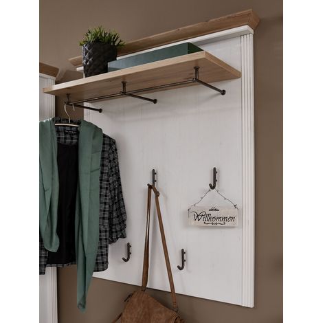 Landhaus Garderobenpaneel mit Hutablage JÜLICH-36 in Pinie weiß mit Artisan Eiche, B/H/T: 93/107/30 cm (1/5)