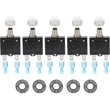 Disjoncteur thermique 5 A avec bornes à connexion rapide, kit de capuchon étanche, bouton-poussoir et réarmement manuel (1/5)