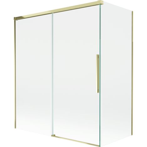 Mexen Rox paravento per vasca da bagno 2 ante scorrevoli 140 + 70 x 150 cm, trasparente, dorato - 8C9-140-070-50-00