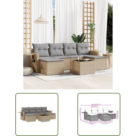 The Living Store 7-tlg. Garten-Sofagarnitur mit Kissen Beige Poly Rattan - Gartenmöbel - Lounge Möbel - Rattan Gartenmöbel - Outdoor Möbel - Esszimmergarnituren (1/3)