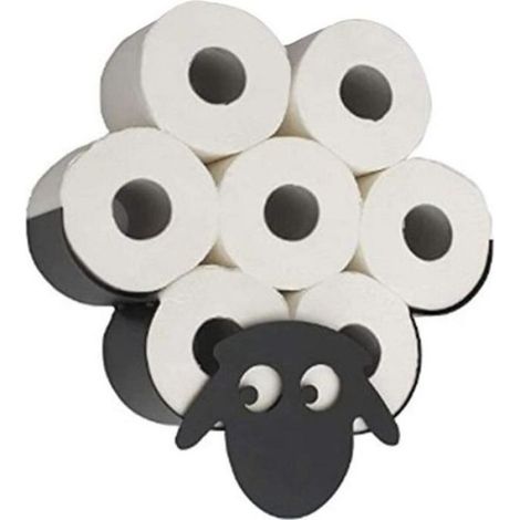 Porte-rouleau - Papier toilette mural en métal noir forme de mouton - Support salle de bain décoratif - Capacité 7 rouleaux - Fixation murale sans outil (1/4)
