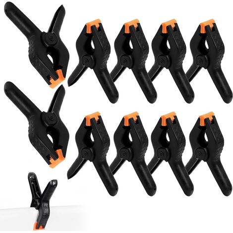 10 pinzas de resorte de 10 cm (4 pulgadas), multifuncionales, de nailon negro, ideales para carpintería, fotografía, fondos, jardinería, terrazas y manualidades (1/5)