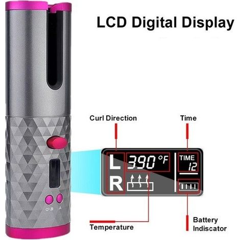 Fer à friser automatique sans fil 945126 Boucles Ondulations USB Rechargeable