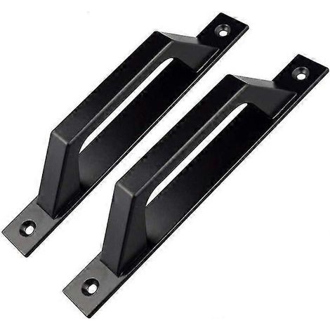 Lot de 2 poignées de porte en forme de D de 200 mm en acier au carbone noir pour portes de jardin en bois - Installation facile, finition durable (1/5)