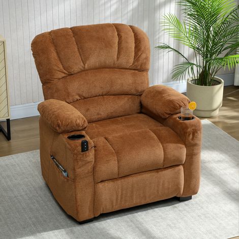 Sillón Relax Reclinable Eléctrico Silencioso con Función Memoria Reposapiés Mando a Distancia Bolsillo Lateral Marrón