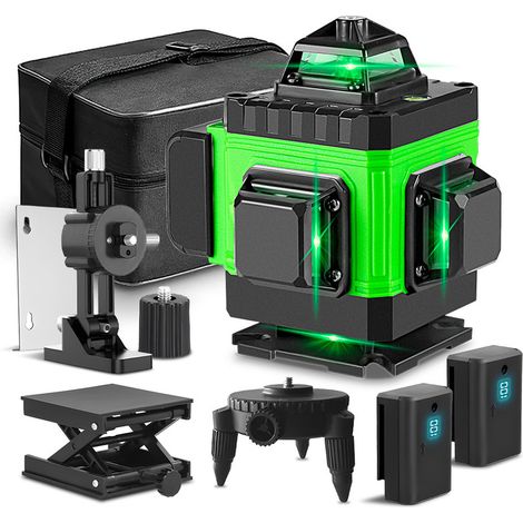 Niveau Laser vert 4D 16 lignes, Horizontale/Verticale à 360°,IP54 Avec télécommande et étui de transport - LK-804