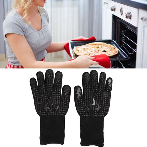 Gants de protection thermique [Silicone & Aramid] - Paire de 2 gants antiadhérence lavables résistant 800°C pour barbecue, four, micro-ondes (1/5)