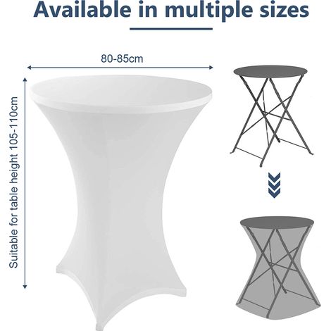 Randaco Lot de 5 housses extensibles pour tables hautes, blanc – Housse élastique pour tables de bistrot Ø 80–85 × 110 cm avec 4 pattes de fixation