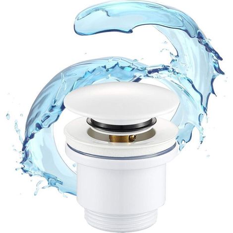 Bonde d'évier universelle - Valve Click Clack - blanc brillant - Compatible avec le trop-plein et le non-retour - Idéal pour les salles de bains
