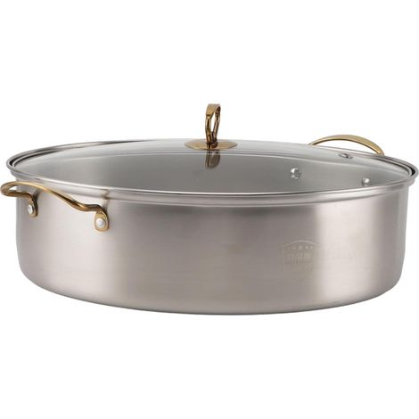 Marmite à Poisson en Acier Inoxydable 304, Monocouche épaisse, Multi-usage, Ovale, avec Support, Poêle en Céramique, Marmite à Mandrin, Batterie de Cuisine Ovale de 15,2 Pouces, Multi-usage (1/5)